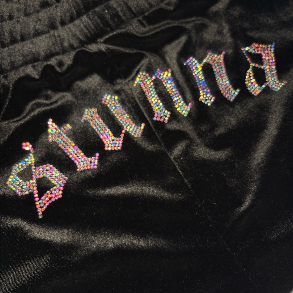 Black Velvet Pants with Rhinestone Detail